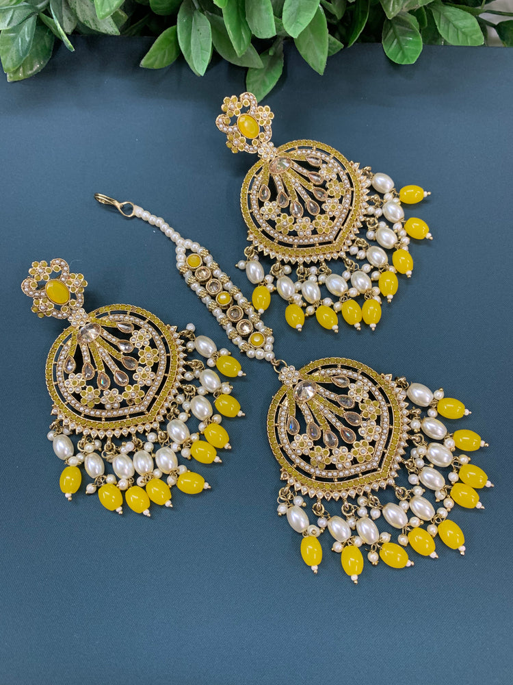 Chaitali tikka set polki earring tikka set Pakistani style pastel yellow