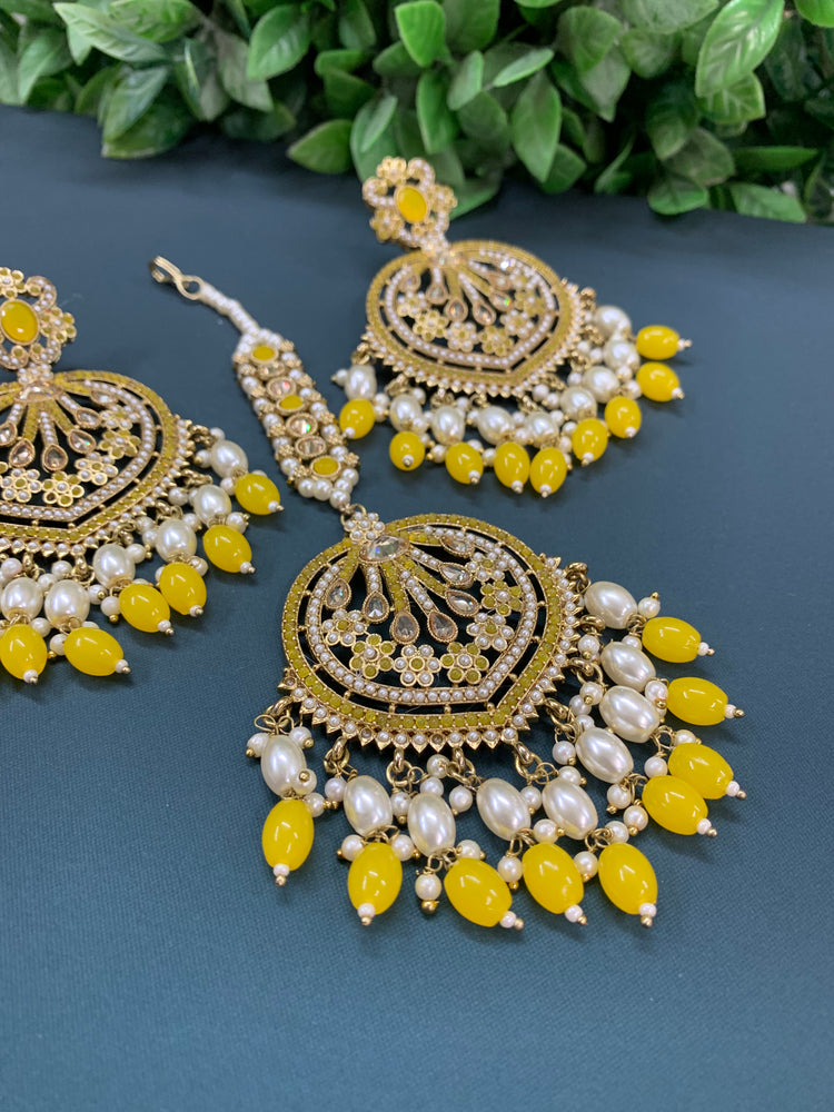 Chaitali tikka set polki earring tikka set Pakistani style pastel yellow