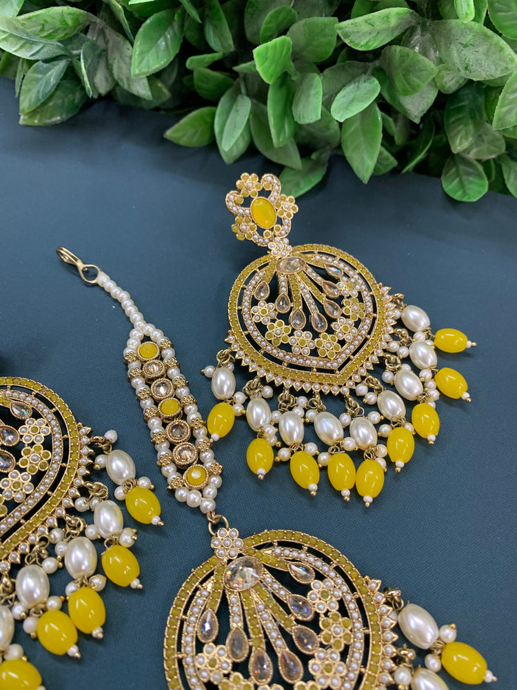 Chaitali tikka set polki earring tikka set Pakistani style pastel yellow