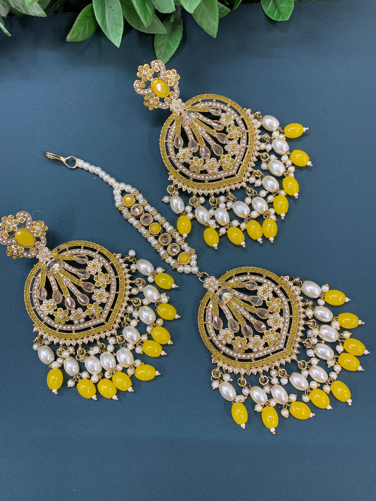 Chaitali tikka set polki earring tikka set Pakistani style pastel yellow