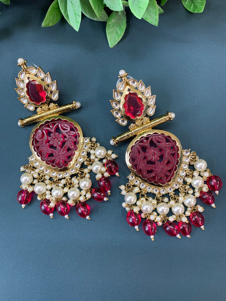 Haniah kundan fashion earring set cherry