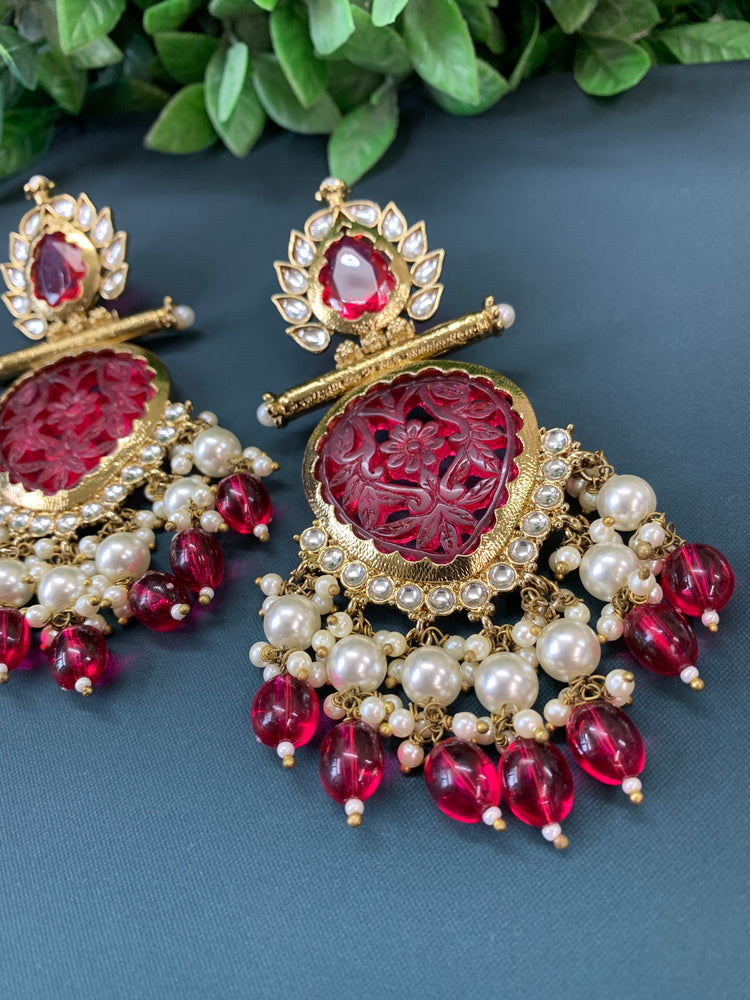 Haniah kundan fashion earring set cherry