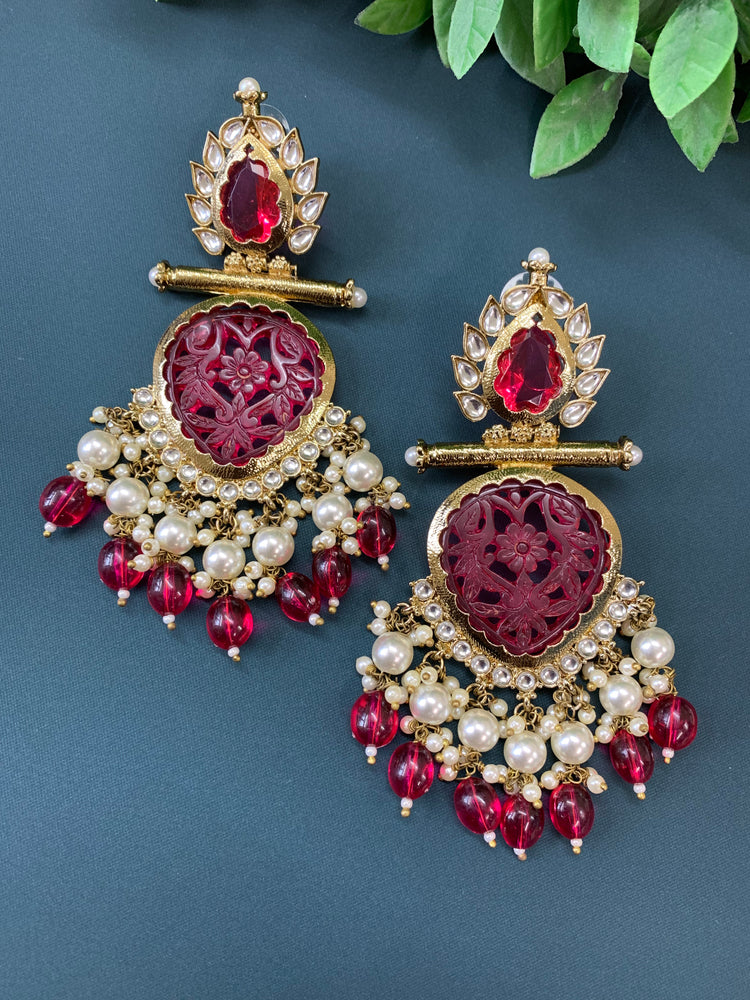 Haniah kundan fashion earring set cherry