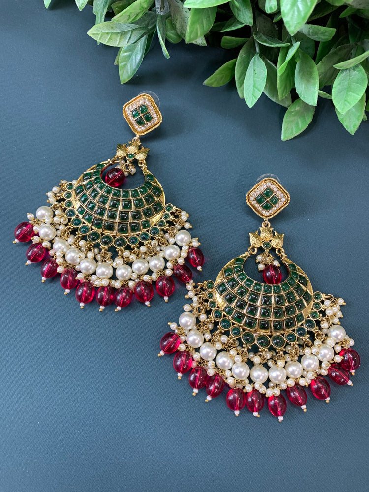 Owens kundan fashion chandbali earring set cherry