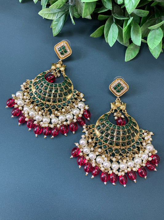 Owens kundan fashion chandbali earring set cherry