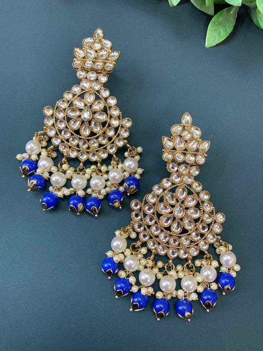 Katie kundan fashion chandbali style earring set navy blue