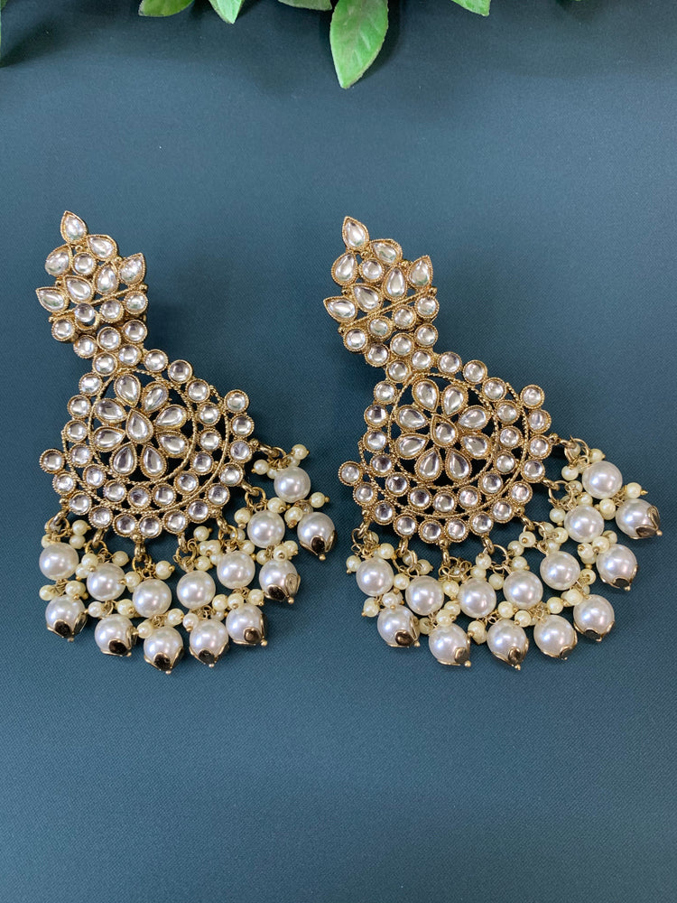 Katie kundan fashion chandbali style earring set pearl white