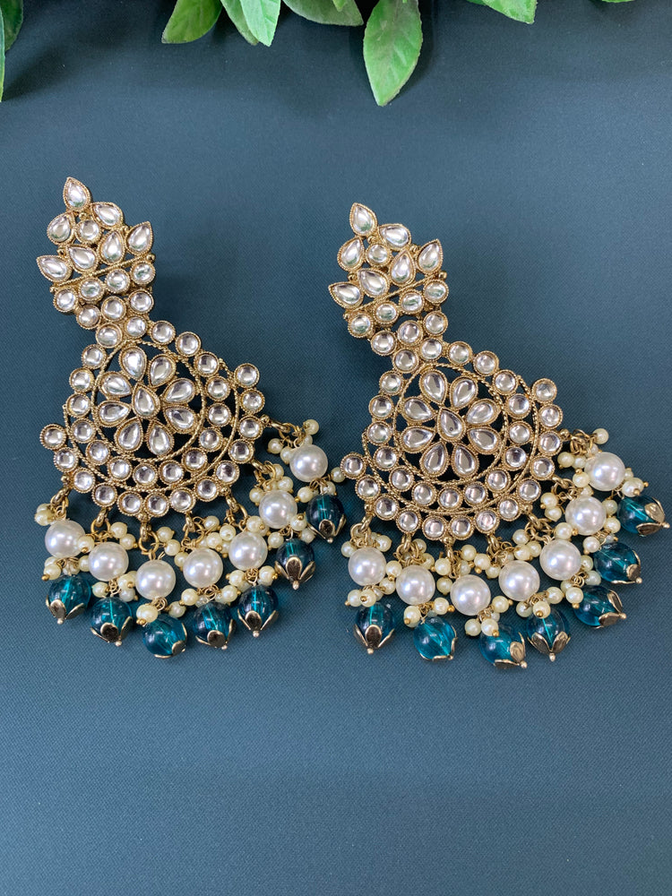 Katie kundan fashion chandbali style earring set peacock green