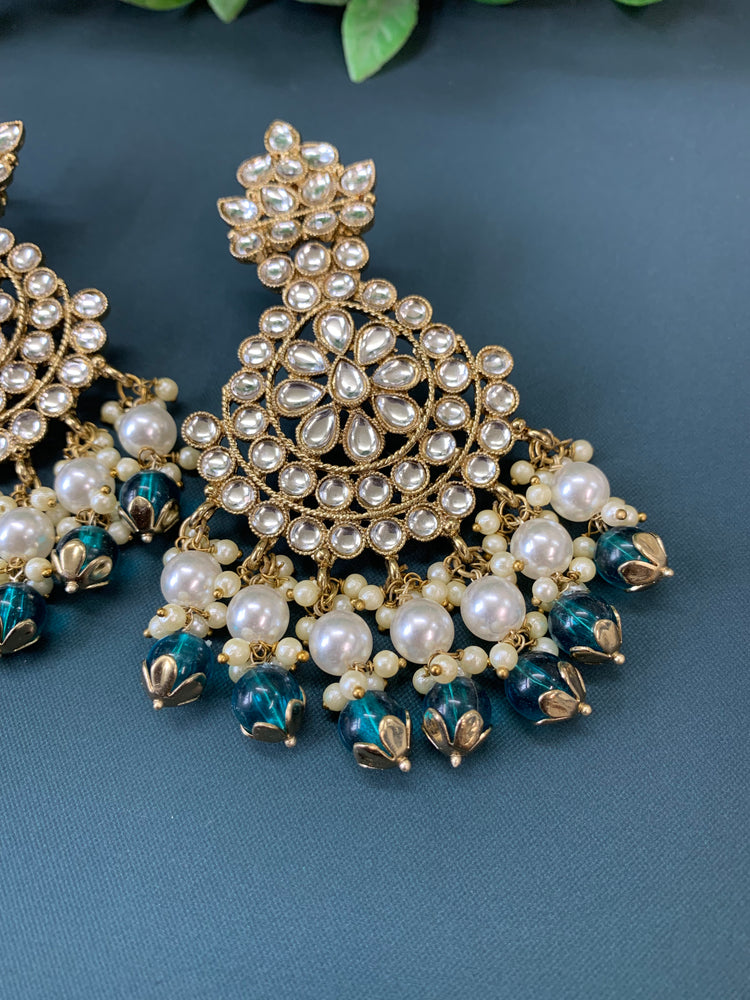 Katie kundan fashion chandbali style earring set peacock green