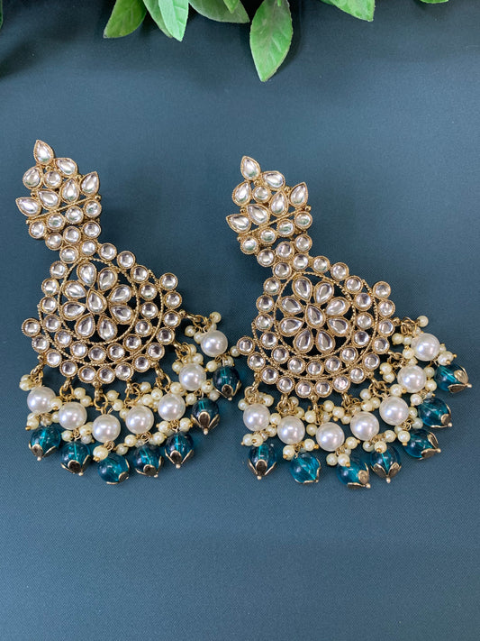 Katie kundan fashion chandbali style earring set peacock green