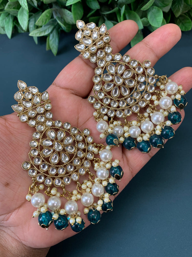 Katie kundan fashion chandbali style earring set pearl white