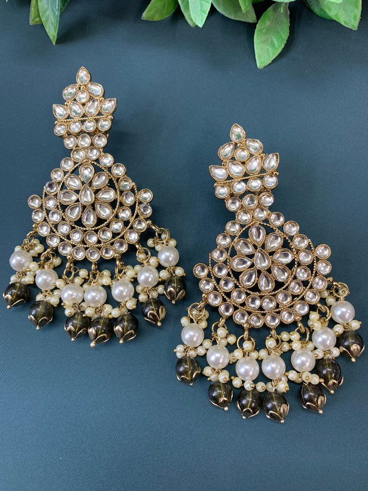 Katie kundan fashion chandbali style earring set olive / mahendi