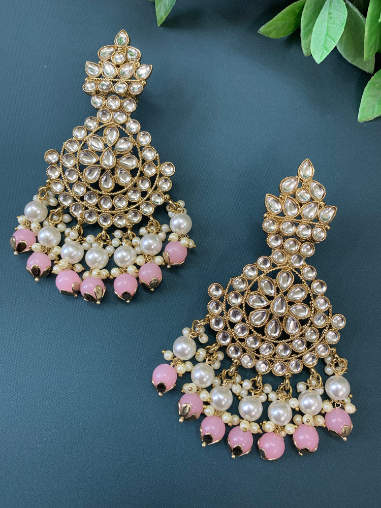 Katie kundan fashion chandbali style earring set pink