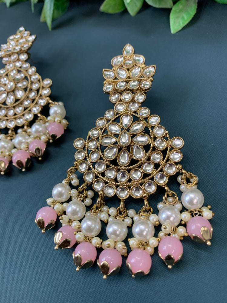 Katie kundan fashion chandbali style earring set pink