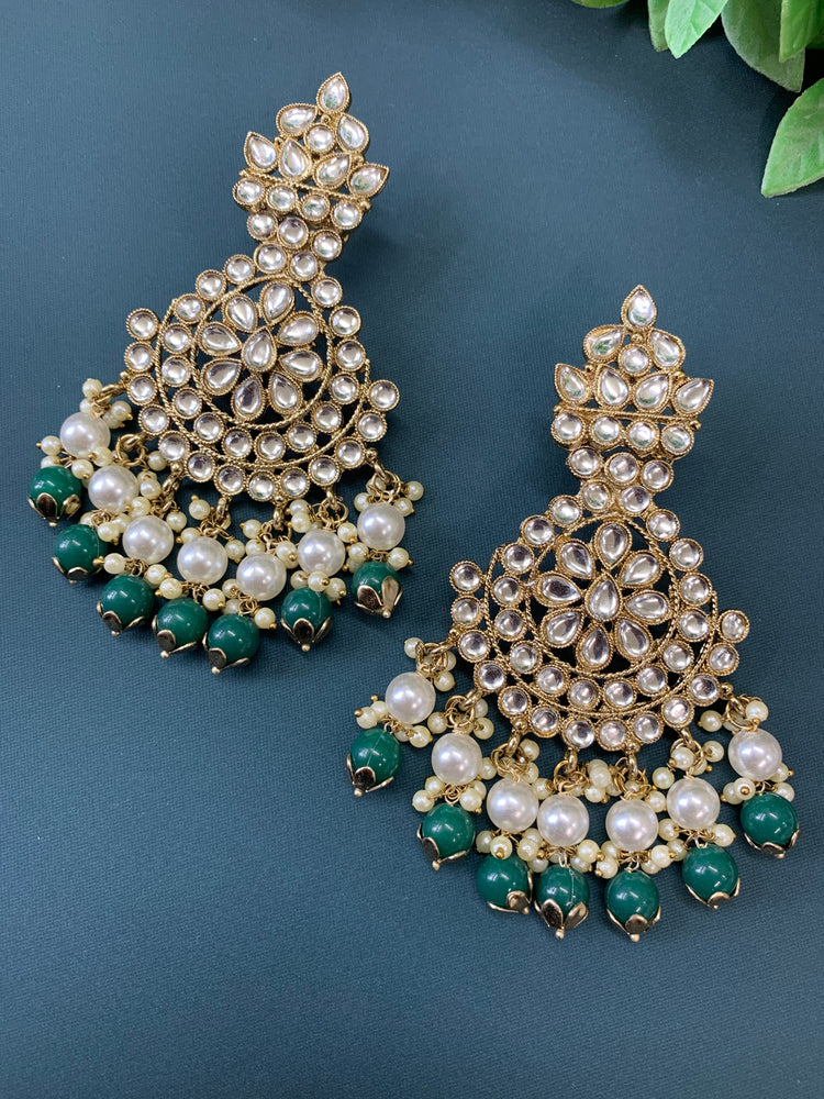 Katie kundan fashion chandbali style earring set emerald green