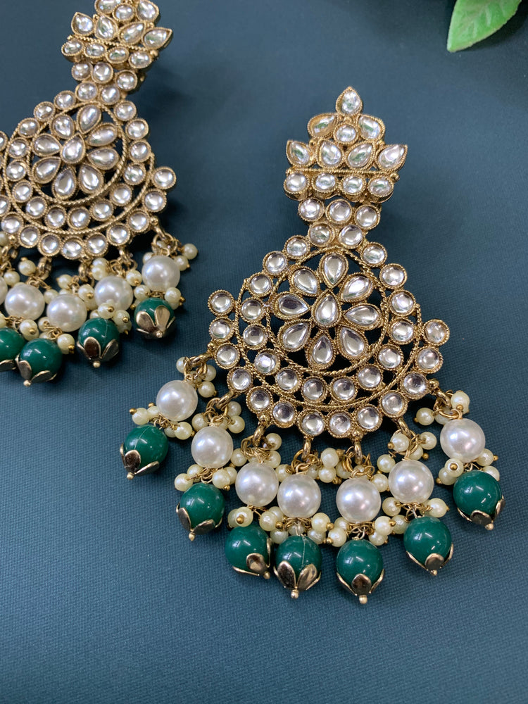 Katie kundan fashion chandbali style earring set emerald green