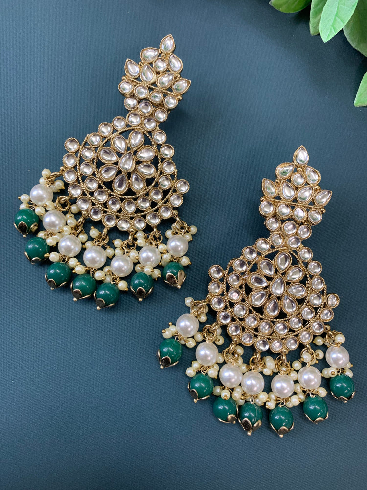 Katie kundan fashion chandbali style earring set emerald green