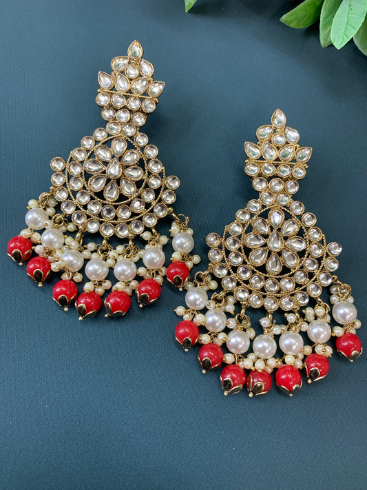 Katie kundan fashion chandbali style earring set red