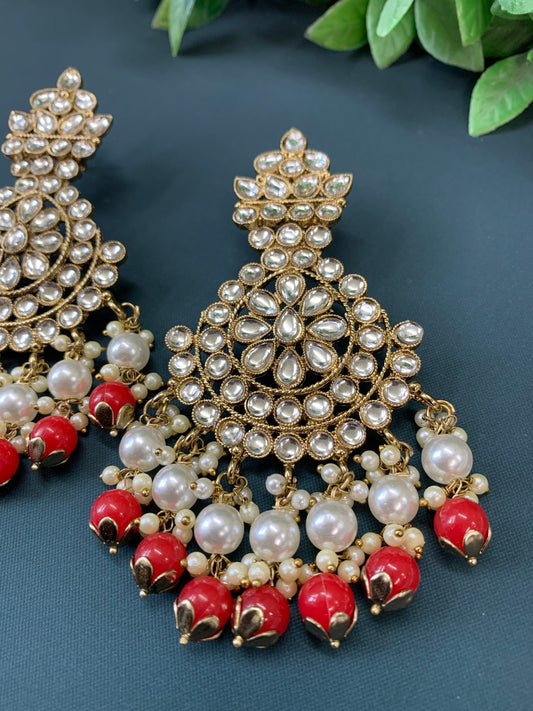 Katie kundan fashion chandbali style earring set red