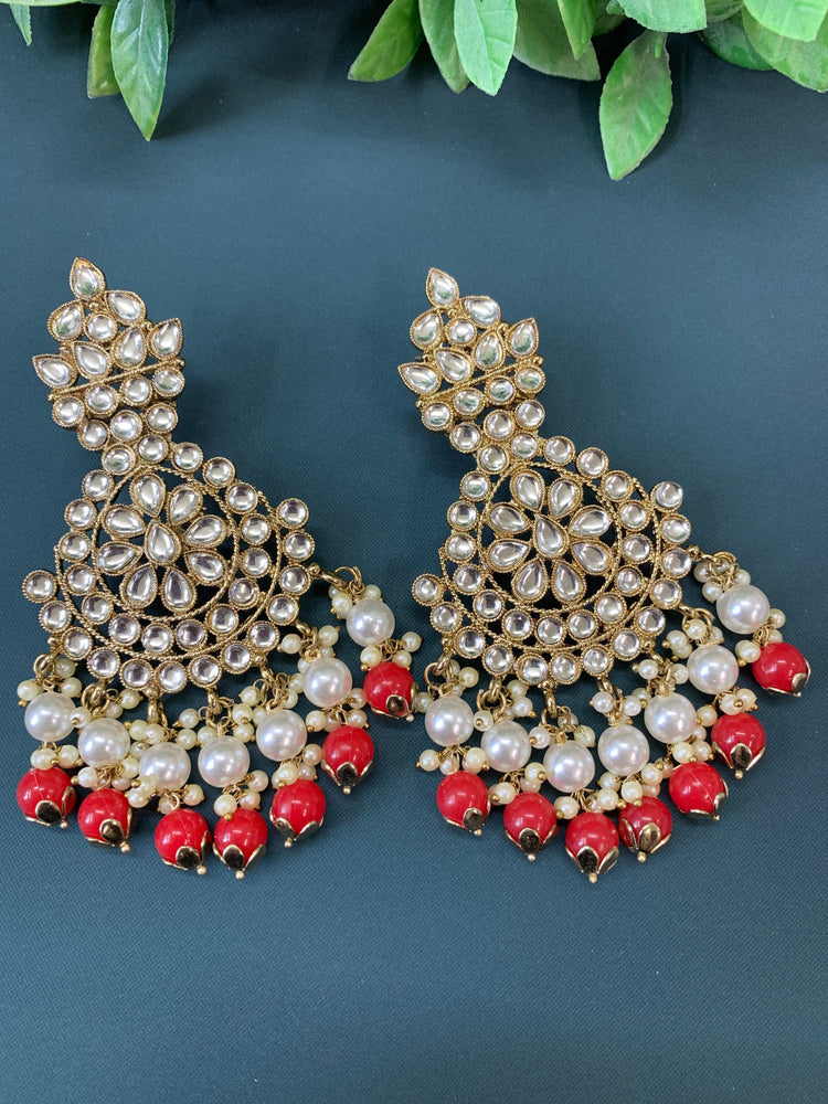 Katie kundan fashion chandbali style earring set red