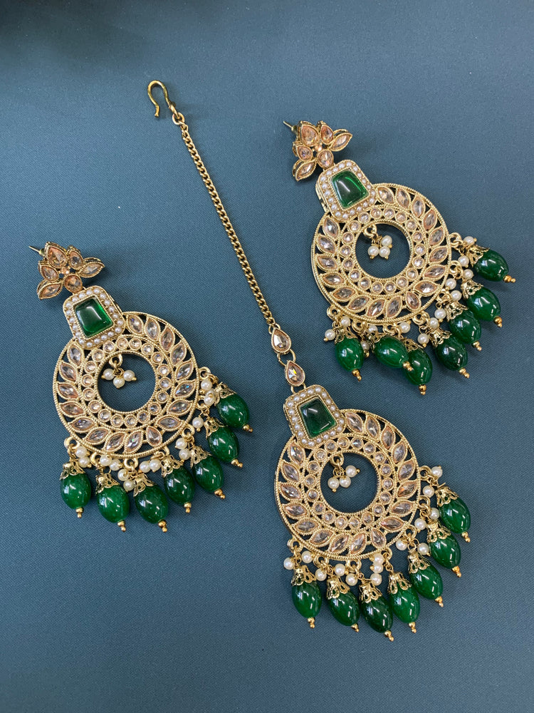 Alira tikka set polki earring tikka set emerald green