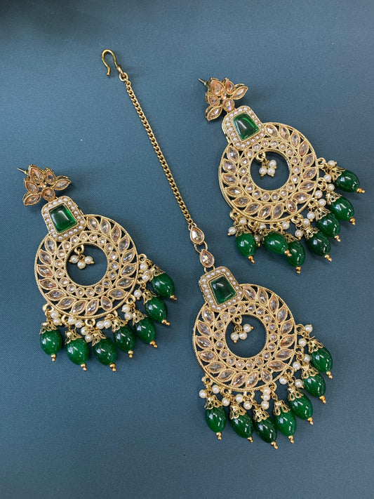 Alira tikka set polki earring tikka set emerald green