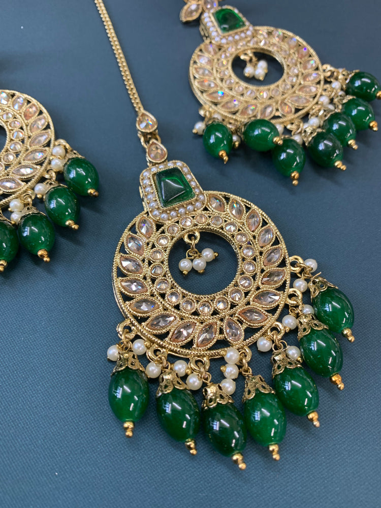 Alira tikka set polki earring tikka set emerald green