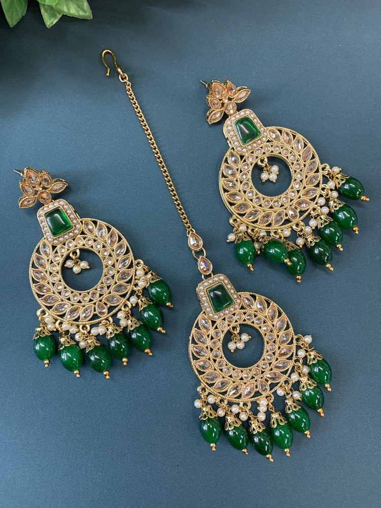 Alira tikka set polki earring tikka set emerald green