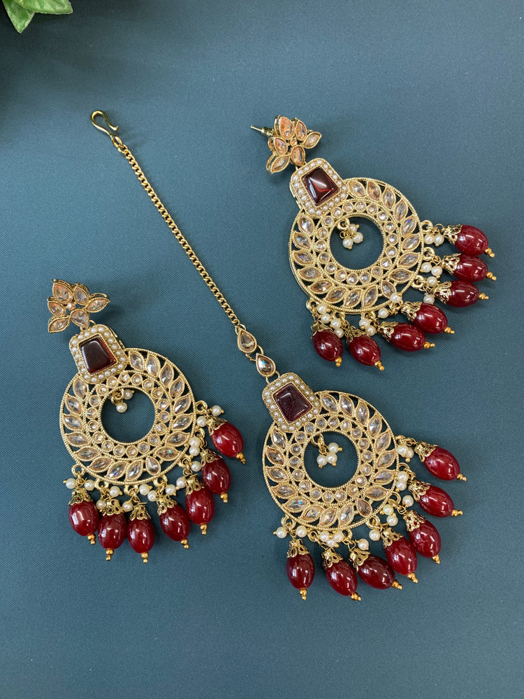 Alira tikka set polki earring tikka set maroon burgundy