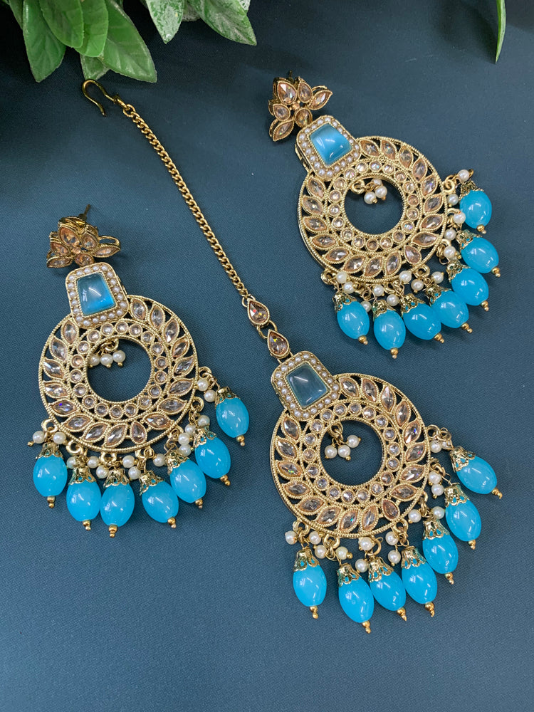 Alira tikka set polki earring tikka set light blue