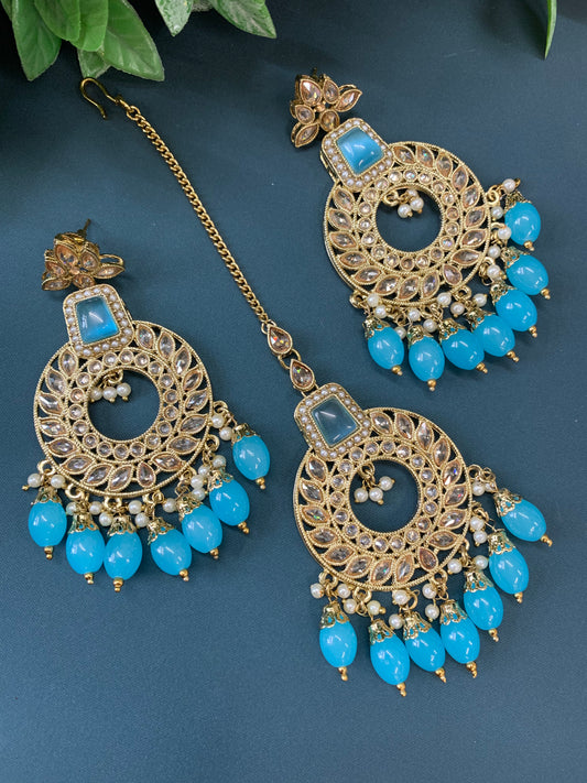 Alira tikka set polki earring tikka set light blue