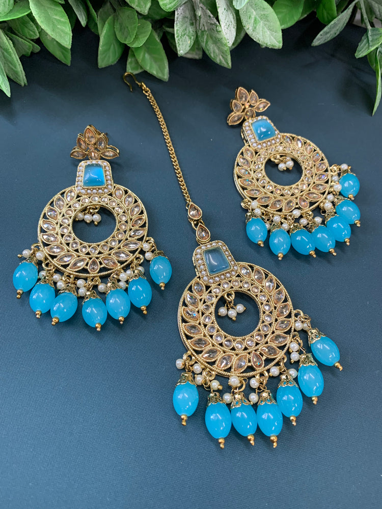 Alira tikka set polki earring tikka set light blue