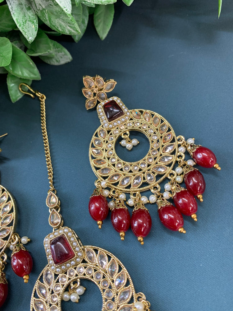 Alira tikka set polki earring tikka set maroon/ burgundy