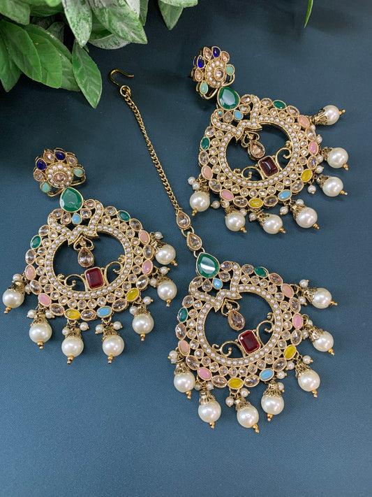 Nardali tikka set polki earring tikka set multi