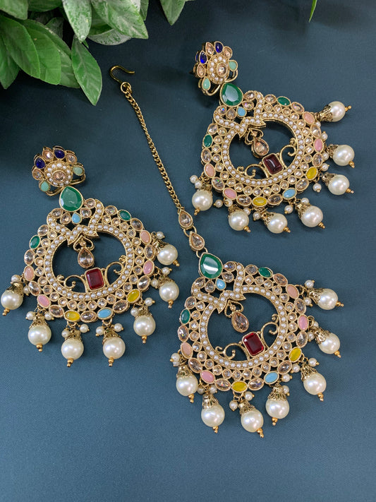 Nardali tikka set polki earring tikka set multi