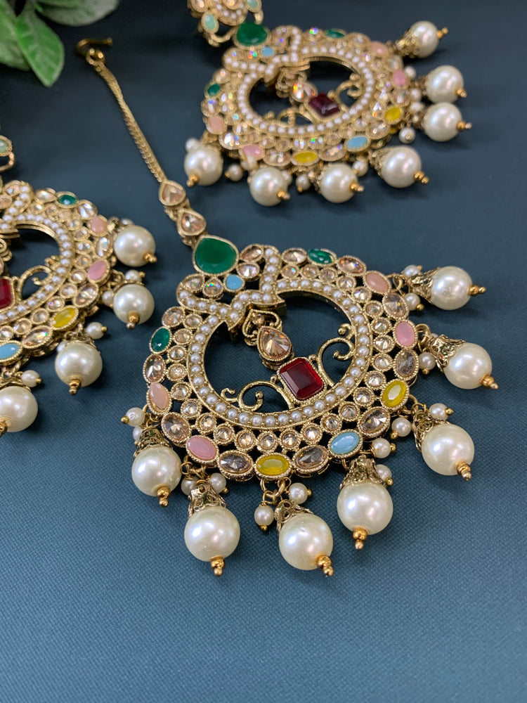 Nardali tikka set polki earring tikka set multi