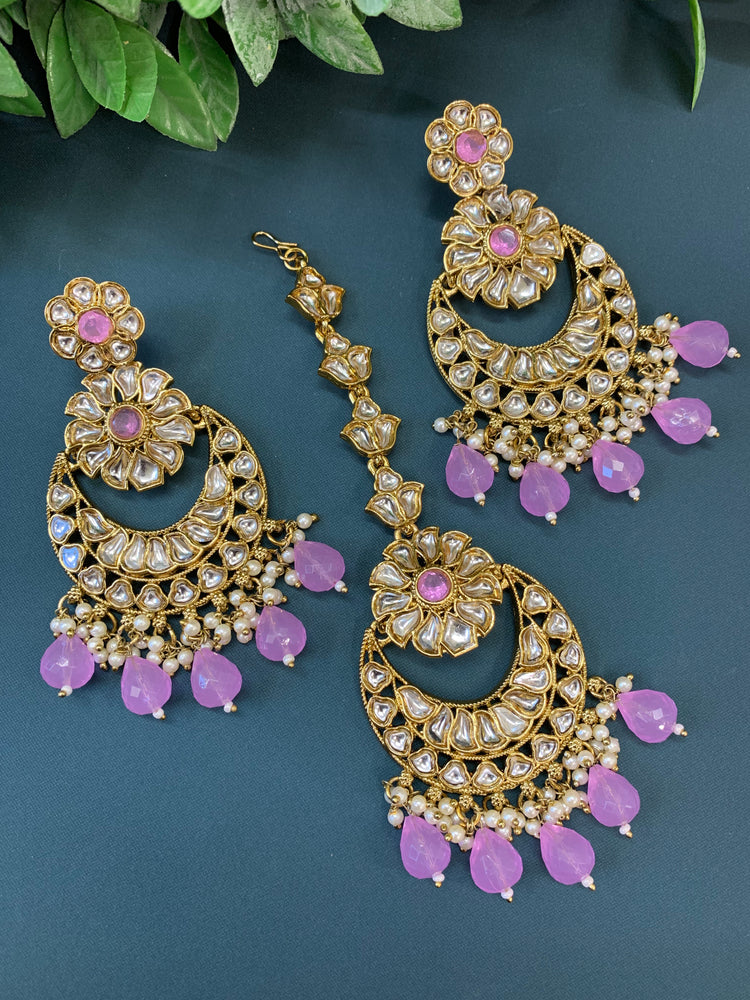 Manjot  kundan earring tikka set lavender/lilac