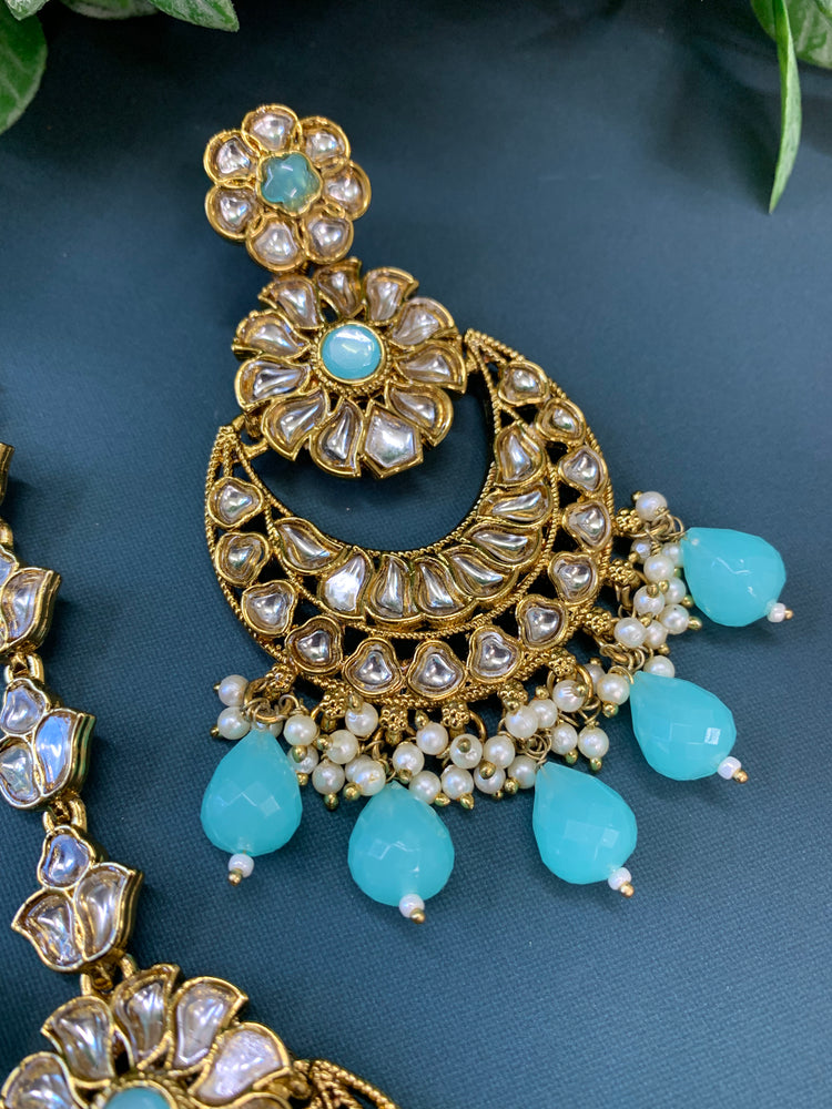 Manjot kundan earring tikka set light blue