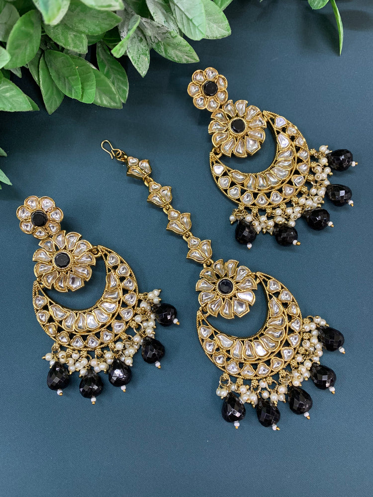 Manjot kundan earring tikka set black