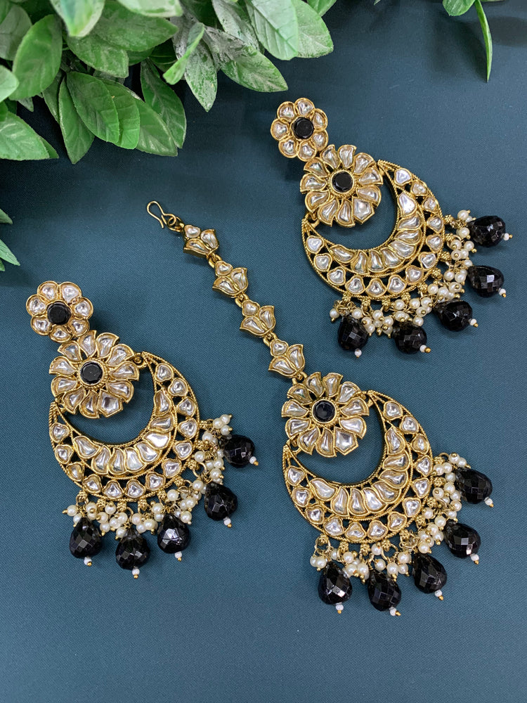 Manjot kundan earring tikka set black