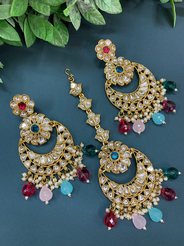 Manjot kundan earring tikka set multi