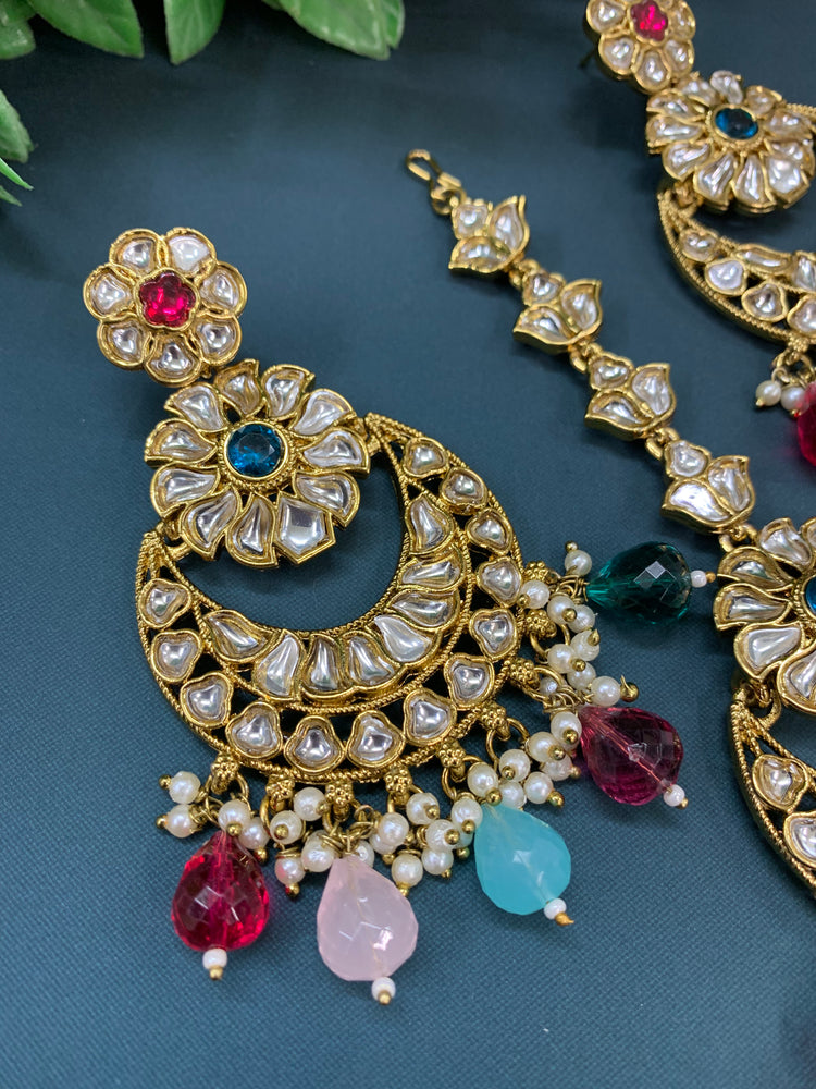 Manjot kundan earring tikka set multi