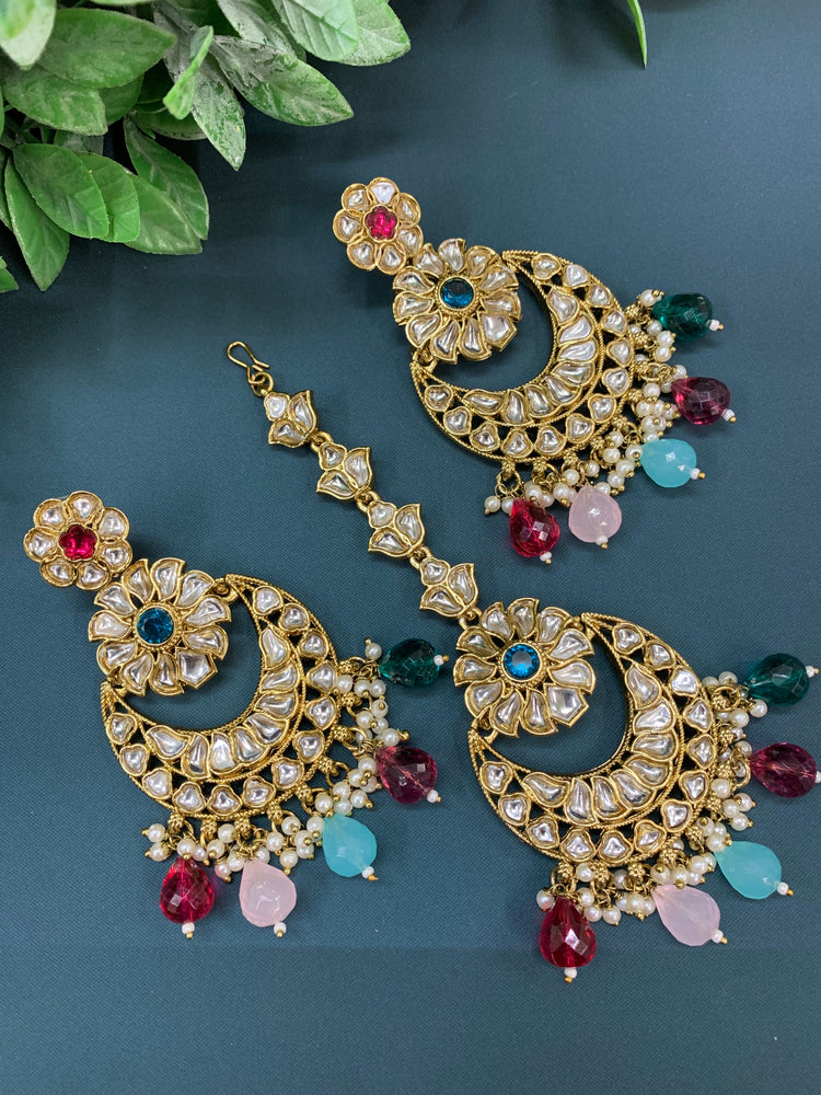 Manjot kundan earring tikka set multi