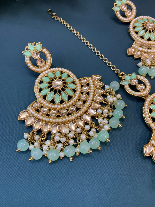 Madison chadbali earring tikka set mint green