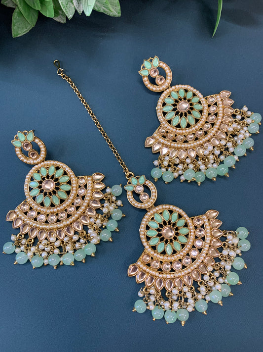 Madison chadbali earring tikka set mint green