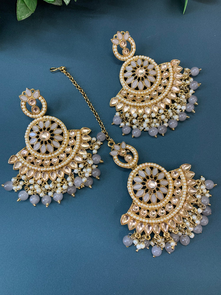 Madison chadbali earring tikka set grey