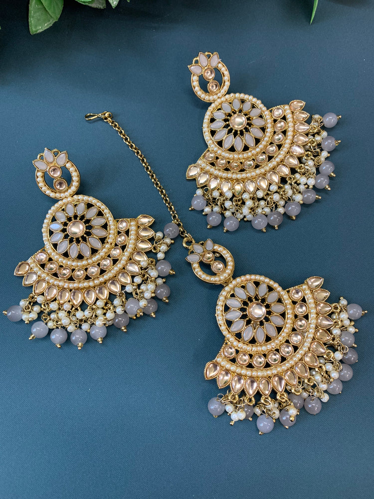 Madison chadbali earring tikka set grey