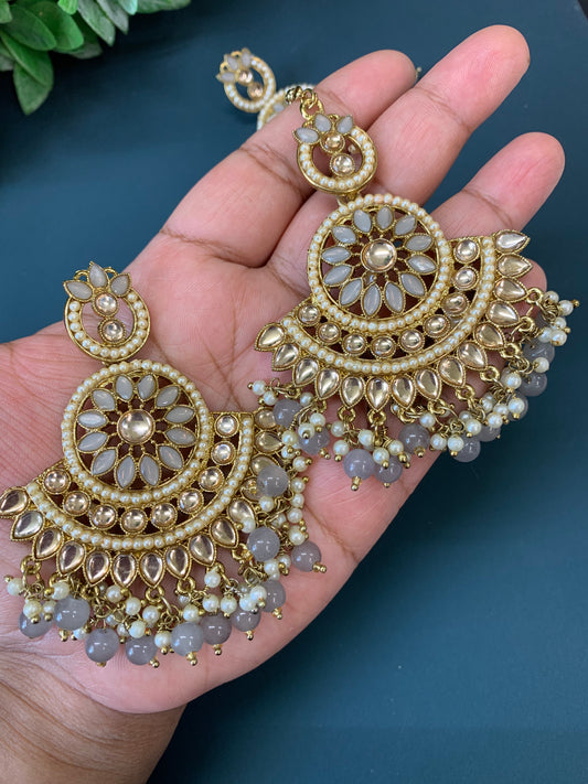 Madison chadbali earring tikka set grey