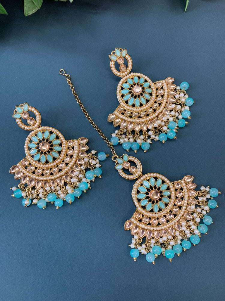 Madison chadbali earring tikka set light blue / sky blue