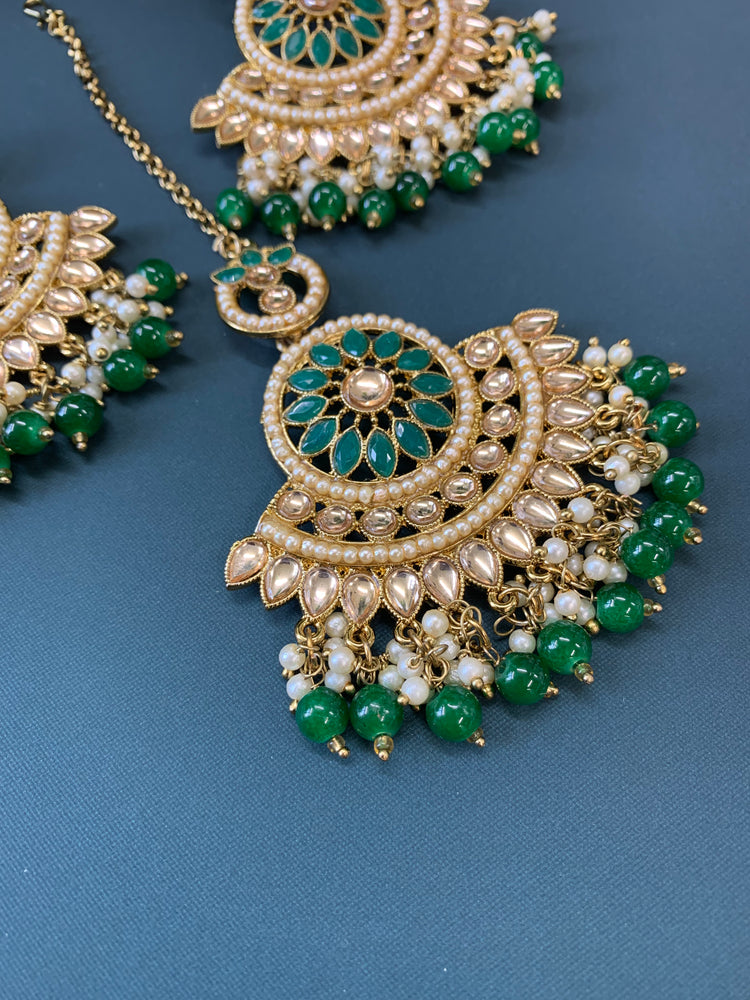 Madison chadbali earring tikka set emerald green